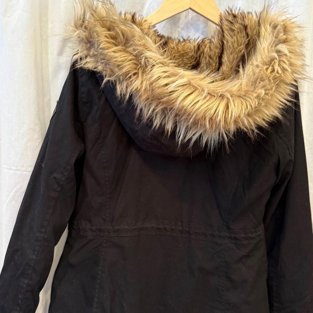 Hollister Heritage Women's Black Y2K Style Fur Lined Hooded Parka Jacket Size M - Picture 5 of 9